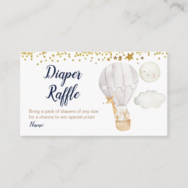 Tarjeta De Recepción Balón blanco de aire caliente Animales Diaper Raff (Anverso)
