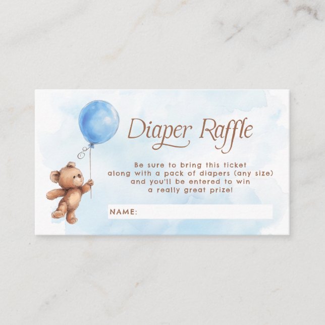 Tarjeta De Recepción Balón con globo azul Teddy Bear Raffle Ticket (Anverso)
