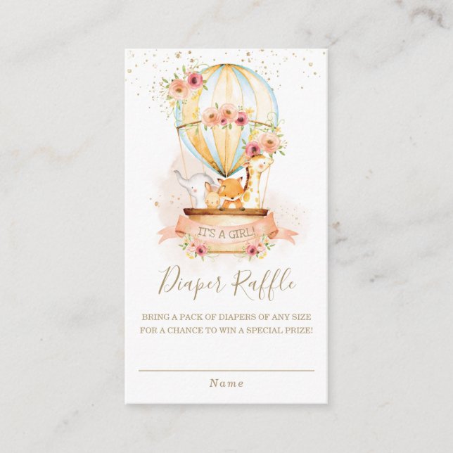 Tarjeta De Recepción Balón de aire caliente Bebé Animales Ducha Diaper  (Anverso)