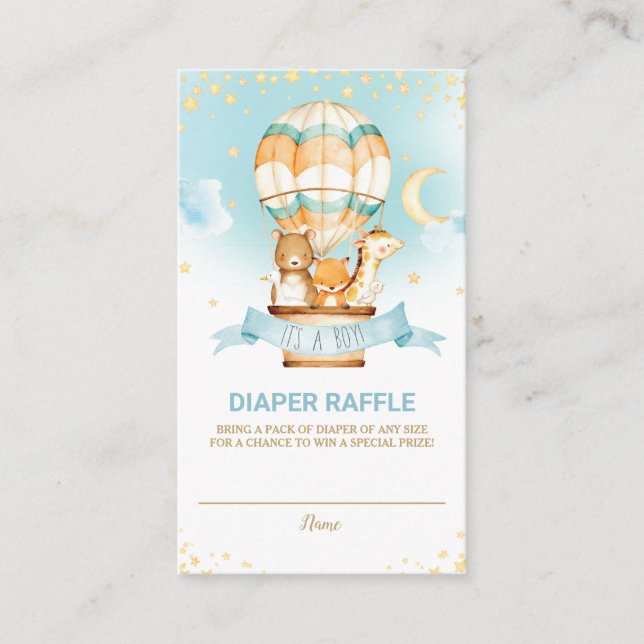 Tarjeta De Recepción Balón de aire caliente Jungla Animales Boy Diaper  (Anverso)