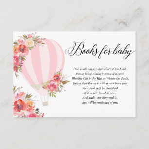 Tarjeta De Recepción Balón de aire caliente libro floral rosa en lugar
