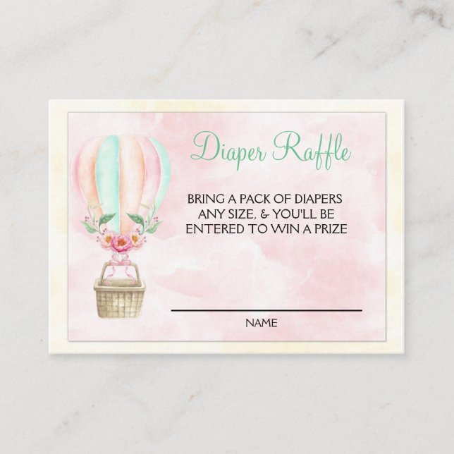 Tarjeta De Recepción Balón de aire caliente Peach Peach Diaper Raffle T (Anverso)