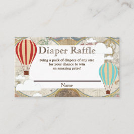 Tarjeta De Recepción Balón de aire caliente y nubes Mapa mundial Raffle