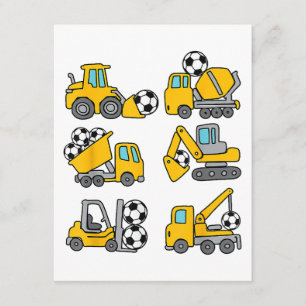 Tarjeta De Recepción Balón de Fútbol Niños Fútbol Camiones de Construcc