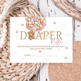 Tarjeta De Recepción Balón De Oso De Teddy Tema Diaper Raffle Rosa
