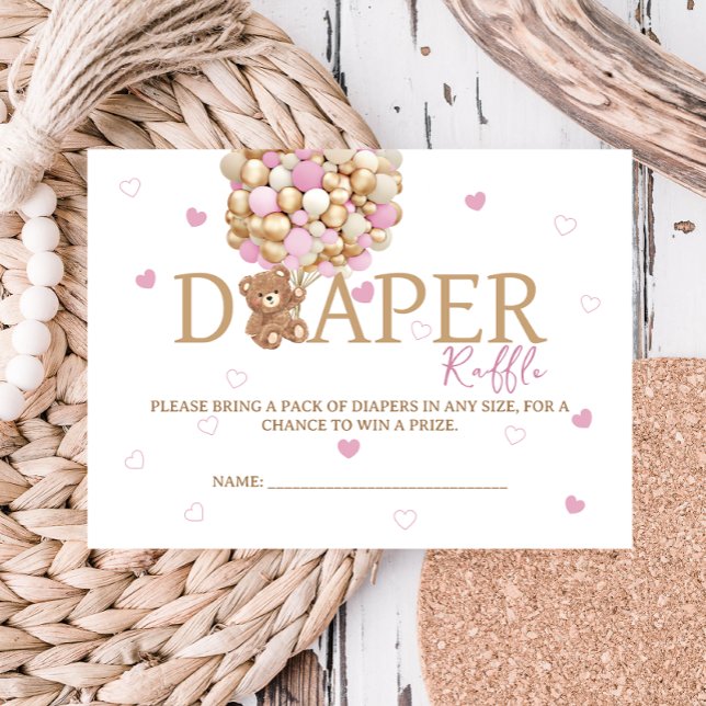Tarjeta De Recepción Balón De Oso De Teddy Tema Diaper Raffle Rosa (Subido por el creador)