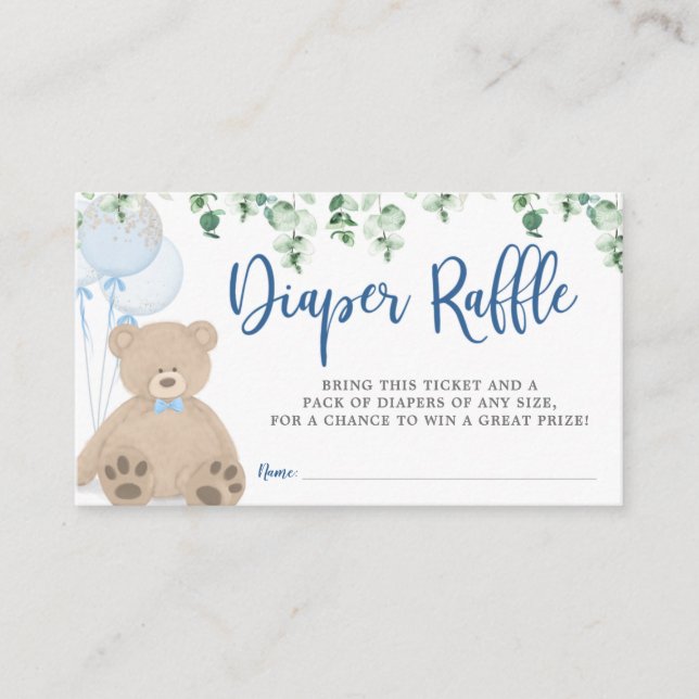 Tarjeta De Recepción Balón de Oso Teddy Balón Eucalyptus Diaper Raffle  (Anverso)