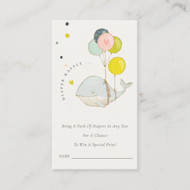 Tarjeta De Recepción Balón submarino Whale Diaper Raffle Baby Shower (Anverso)