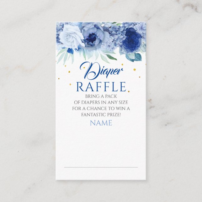 Tarjeta De Recepción Baloncesto Blue Floral and Gold Dots Diaper Raffle (Anverso)