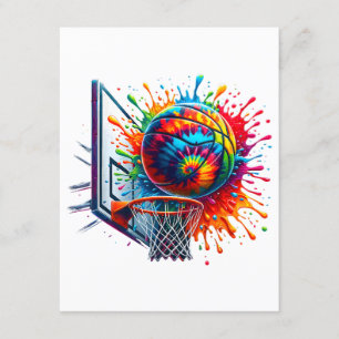 Tarjeta De Recepción Baloncesto colorido Tie Dye Color Splash Basketbal