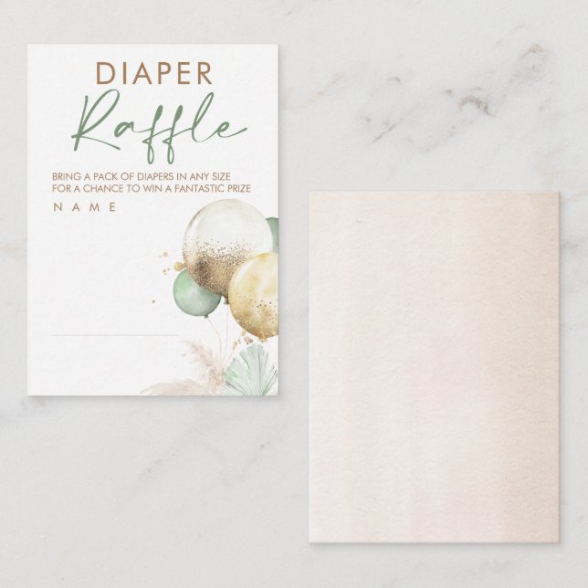Tarjeta De Recepción Balones Baby Shower Diaper Raffle Ticket (Anverso / Reverso)
