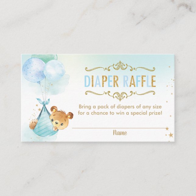 Tarjeta De Recepción Balones de oso Baby Shower Diaper Raffle Ticket (Anverso)