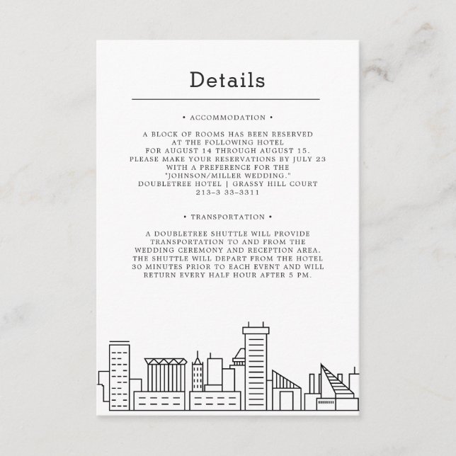 Tarjeta De Recepción Baltimore Boda | Información del invitado (Anverso)