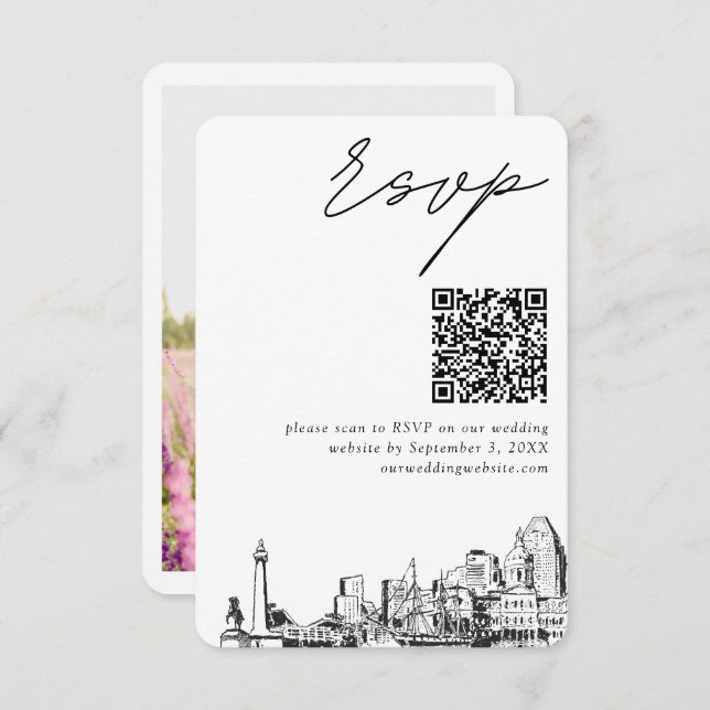 Tarjeta De Recepción Baltimore Wedding RSVP Código QR Pequeño (Anverso / Reverso)