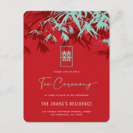 Tarjeta De Recepción Bambú rojo y turquesa deja ceremonia de té china