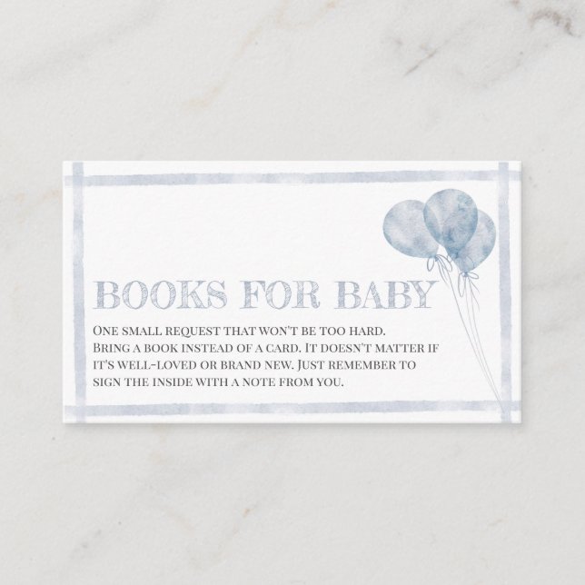 Tarjeta De Recepción Bandas Azules Modernas Globos Oh Books Para El Beb (Anverso)