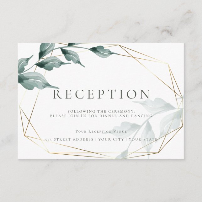 Tarjeta De Recepción Banquete nupcial | Jade verde gris botánico (Anverso)
