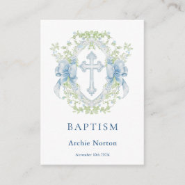 Tarjeta De Recepción Baptismo Cruzado Escudo Verde Niño