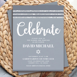 Tarjeta De Recepción Bar Mitzvah Gris Plata Tallit Negrita Moderno Simp