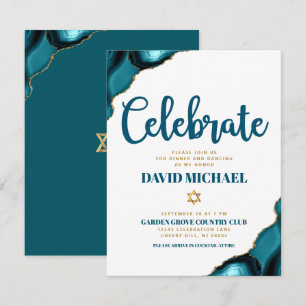 Tarjeta De Recepción Bar Mitzvah Moderno Simple Turquesa Ágata Script