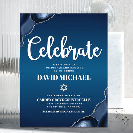Tarjeta De Recepción Bar Mitzvah Navy Blue Ombre Agate Script Moderno