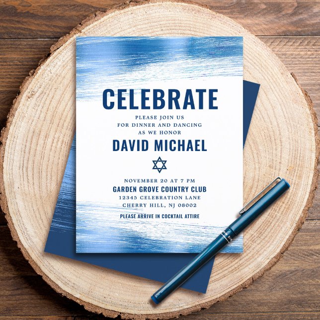 Tarjeta De Recepción Bar Mitzvah Relieve metalizado azul negrita modern (Subido por el creador)