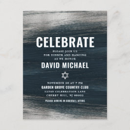 Tarjeta De Recepción Bar Mitzvah Relieve metalizado plateado moderno ne