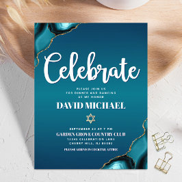Tarjeta De Recepción Bar Mitzvah Turquesa Ombre Ágata Escritura Moderna