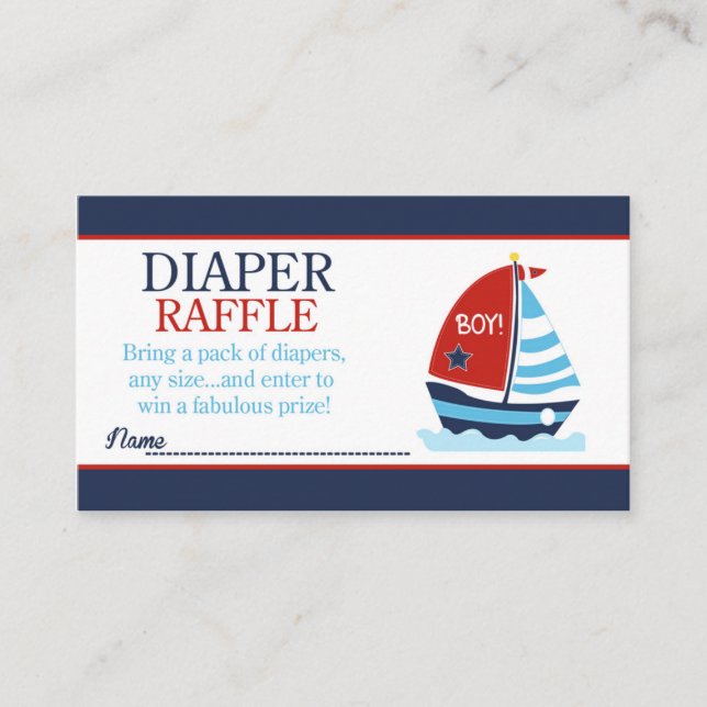 Tarjeta De Recepción Barco de vela rojo y azul Baby Shower Diaper Raffl (Anverso)