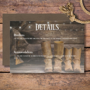 Tarjeta De Recepción Barn & Boots Detalles del Boda occidental de vaque