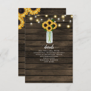 Tarjeta De Recepción Barn Wood String ilumina a Sunflowers Boda
