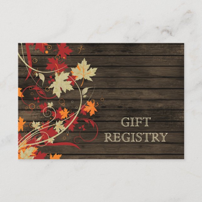 Tarjeta De Recepción Barnwood Rustic, otoño deja el registro de regalos (Anverso)