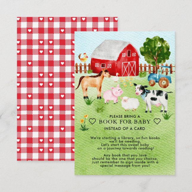 Tarjeta De Recepción Barnyard Animals Baby Shower Book for Baby (Anverso / Reverso)