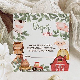 Tarjeta De Recepción Barnyard Animals Watercolor Boho Diaper raffle
