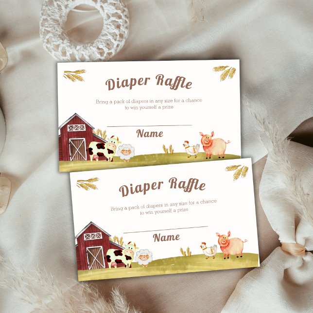 Tarjeta De Recepción Barnyard Farm Animals Diaper Raffle Baby Shower (Barnyard Farm Animals Diaper Raffle Baby Shower Enclosure Card)