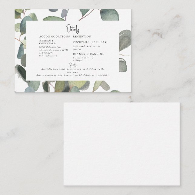 Tarjeta De Recepción Barra de efectivo y lanzadera de Eucalyptus (Anverso / Reverso)