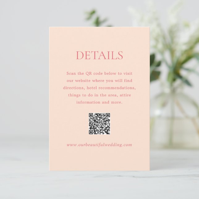 Tarjeta De Recepción Barrera elegante de código QR Peach moderno (Anverso de pie)