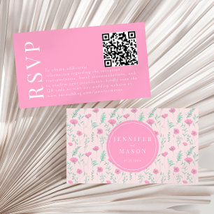 Tarjeta De Recepción Barreras florales modernas de color rosa caliente