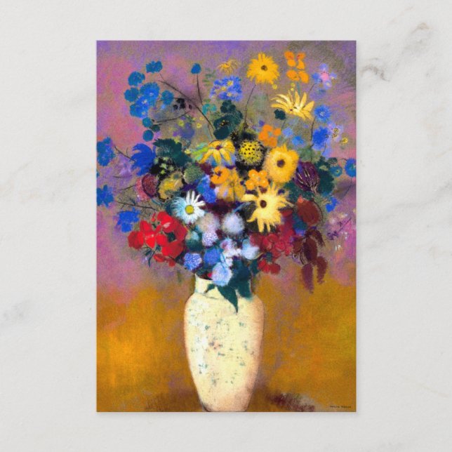 Tarjeta De Recepción Base blanca con flores Odilon Redon (Anverso)
