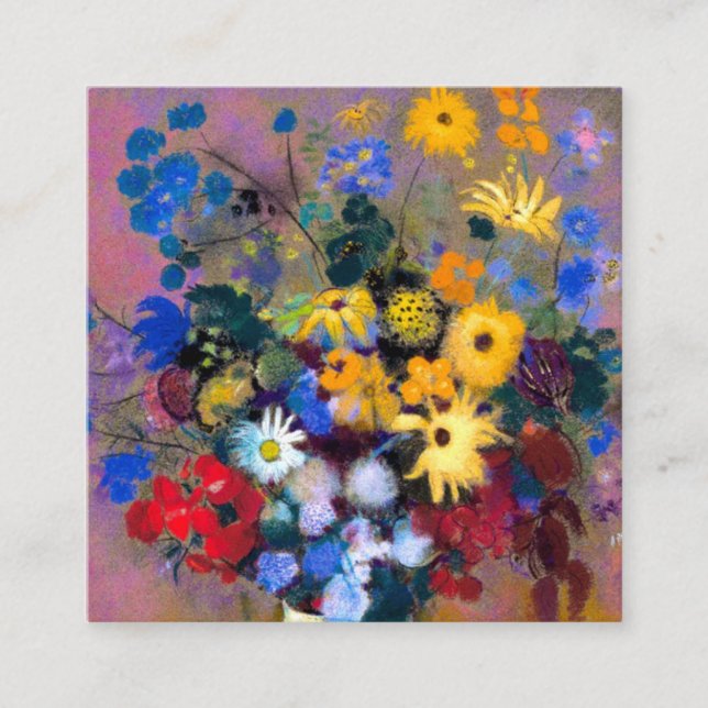 Tarjeta De Recepción Base blanca con flores Odilon Redon (Anverso)