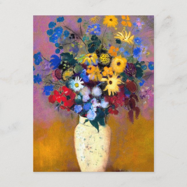 Tarjeta De Recepción Base blanca con flores Odilon Redon (Anverso)
