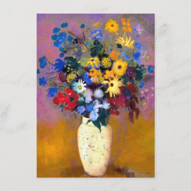 Tarjeta De Recepción Base blanca con flores Odilon Redon (Anverso)