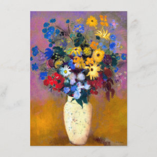 Tarjeta De Recepción Base blanca con flores Odilon Redon