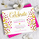 Tarjeta De Recepción Bat Mitzvah Árbol de Relieve metalizado dorado ros<br><div class="desc">¡Estén orgullosos, regocijaos y exhiban este hito de su Bat Mitzvah favorito! Este abstracto y gráfico árbol de Relieve metalizado dorado falso con una estrella de David brillante rosa, naranja y roja y "hojas" de punto en un fondo blanco, es el perfecto inserto personalizado de información fiesta para esta ocasión...</div>