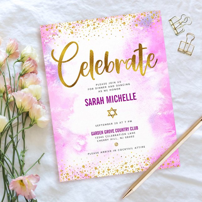 Tarjeta De Recepción Bat Mitzvah moderna giratoria Relieve metalizado d (Subido por el creador)