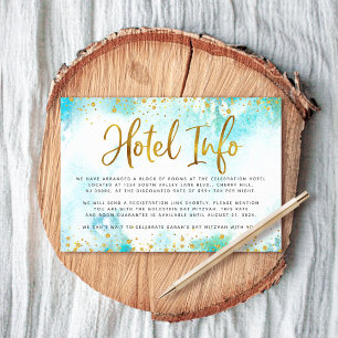 Tarjeta De Recepción Bat Mitzvah Relieve metalizado dorado color turque