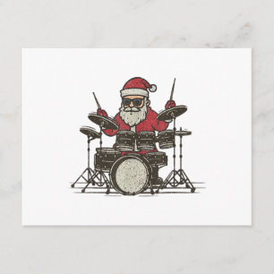 Tarjeta De Recepción Baterista Navidad Divertido Vintage Santa Tocando