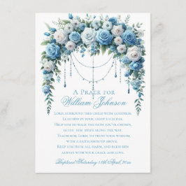 Tarjeta De Recepción Bautismo de Rosa Azul y Cruz de Plata