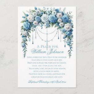 Tarjeta De Recepción Bautismo de Rosa Azul y Cruz de Plata
