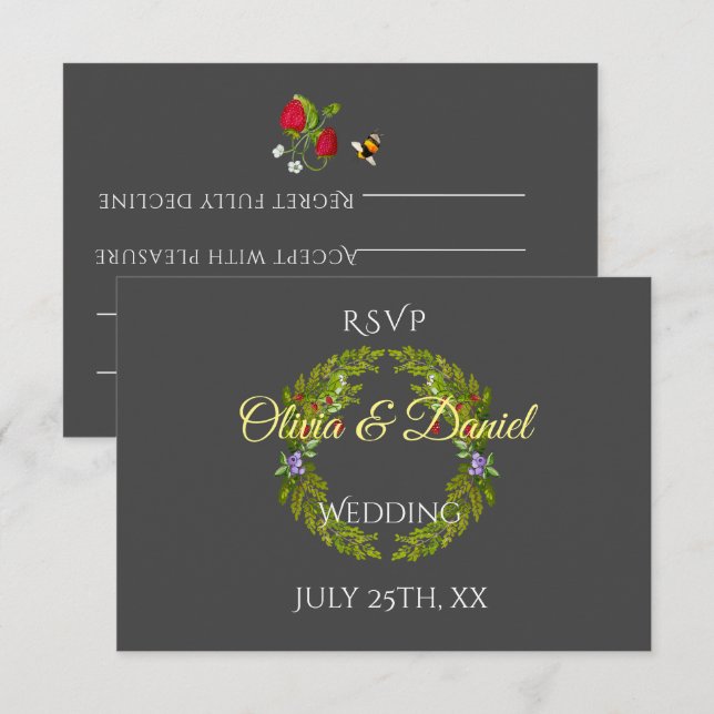 Tarjeta De Recepción Bayas y setas de la selva acuática boda wr (Anverso / Reverso)